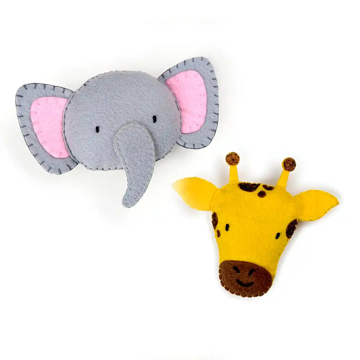 Handmade Elephant & Giraffe Theme Felt Brooches | Set Of 2