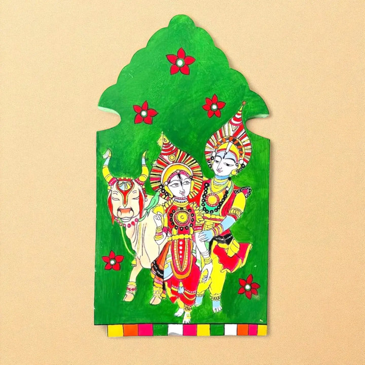 Hand-Painted Shiv Parvati Wooden Wall Decor