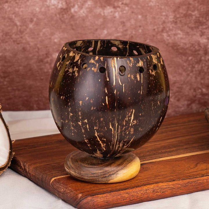 Eco-Friendly Wooden Base Coconut Shell Planter