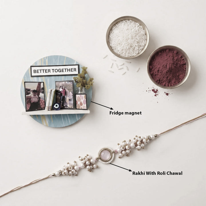 Handmade Personalized Fridge Magnet & Rakhi Gift Hamper For Brother