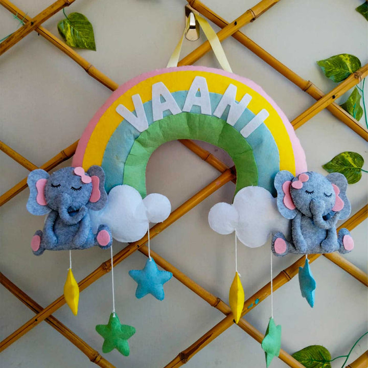Personalized Rainbow & Elephant Theme Felt Kids Name Plate