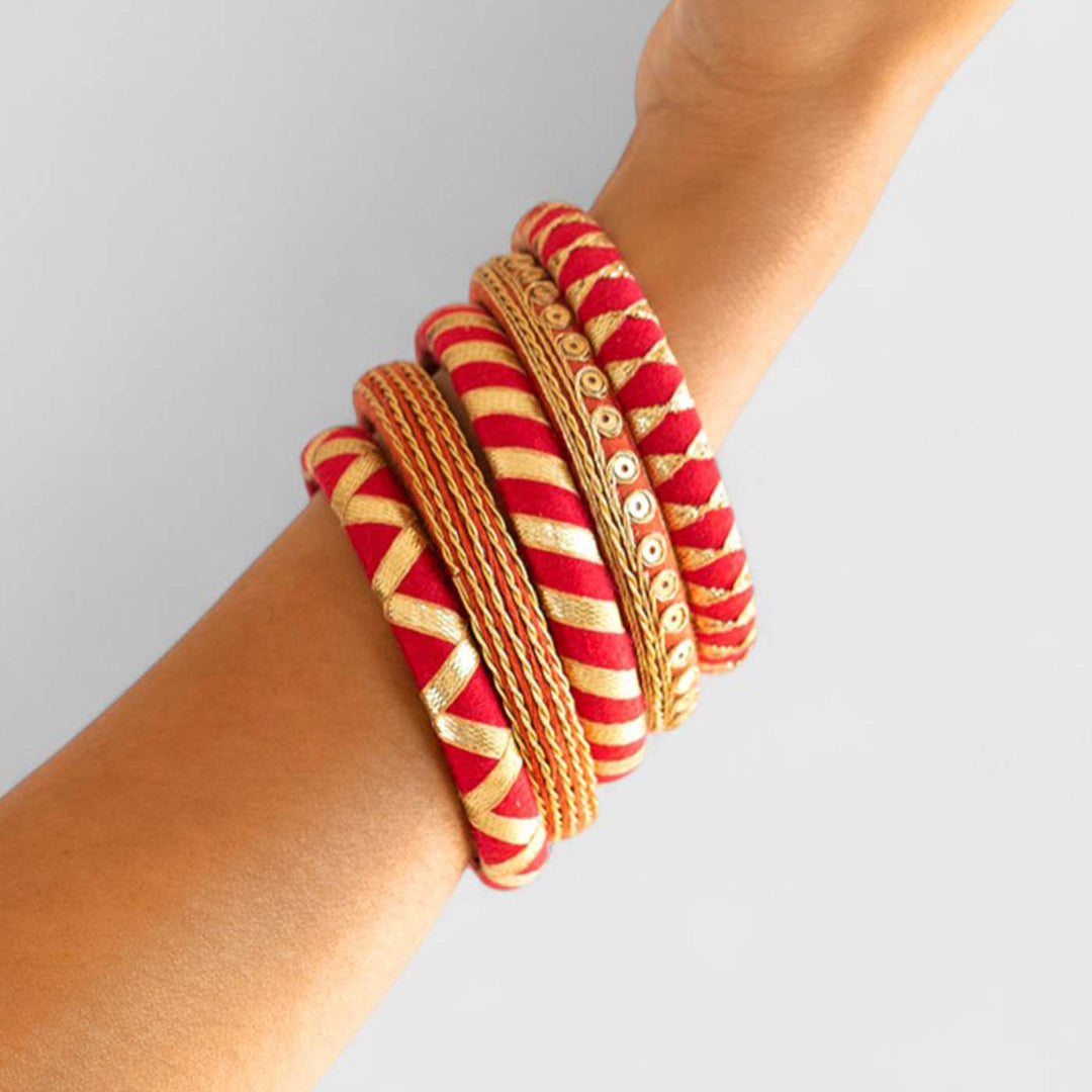 Red Handcrafted Elegant Gotta Patti Bangles | Set of 5