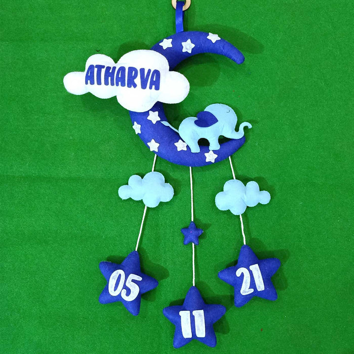 Personalized Handmade Elephant Theme Moon & Cloud Felt Kids Name Plate with Birthdate