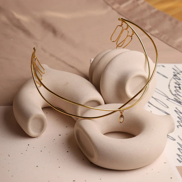 Handmade Classic Crown 18k Gold Plated Reverse Headband For Weddings