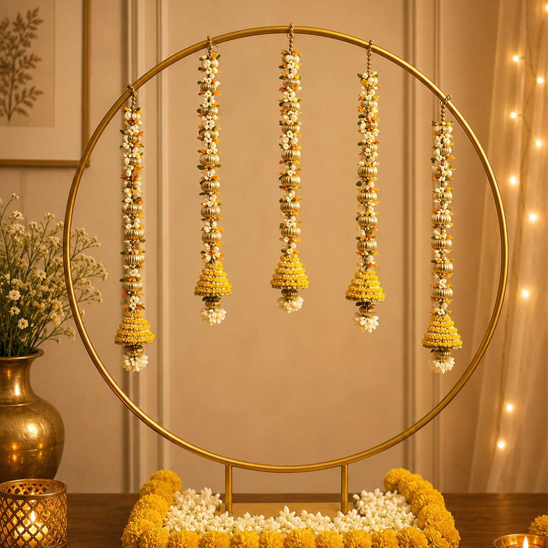 Yellow Cone Tassel Golden Circular Backdrop Decor Kit With Bells