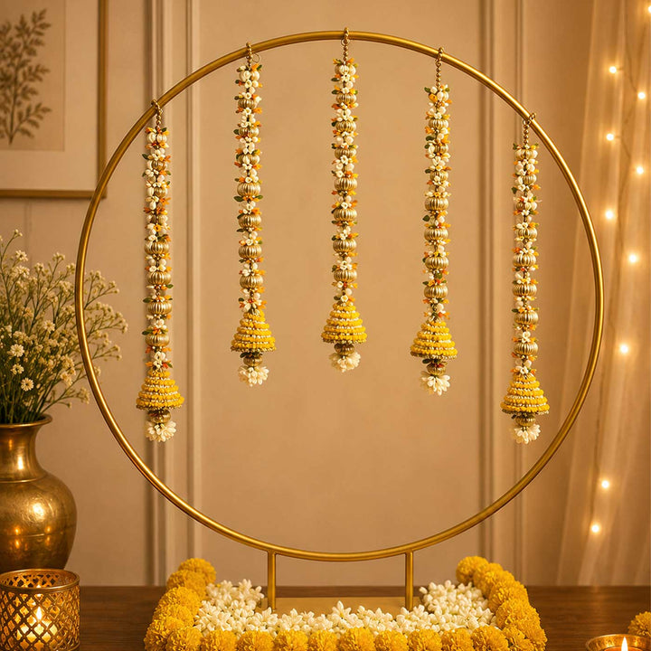 Yellow Cone Tassel Golden Circular Backdrop Decor Kit With Bells