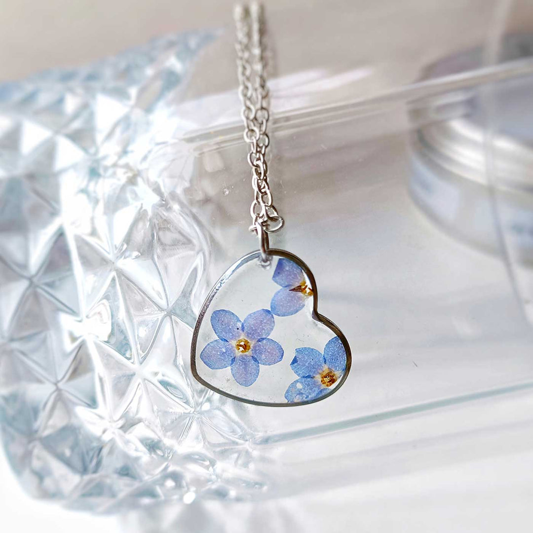 Kiss In Paris Blue Preserved Flower Stainless Steel Necklace