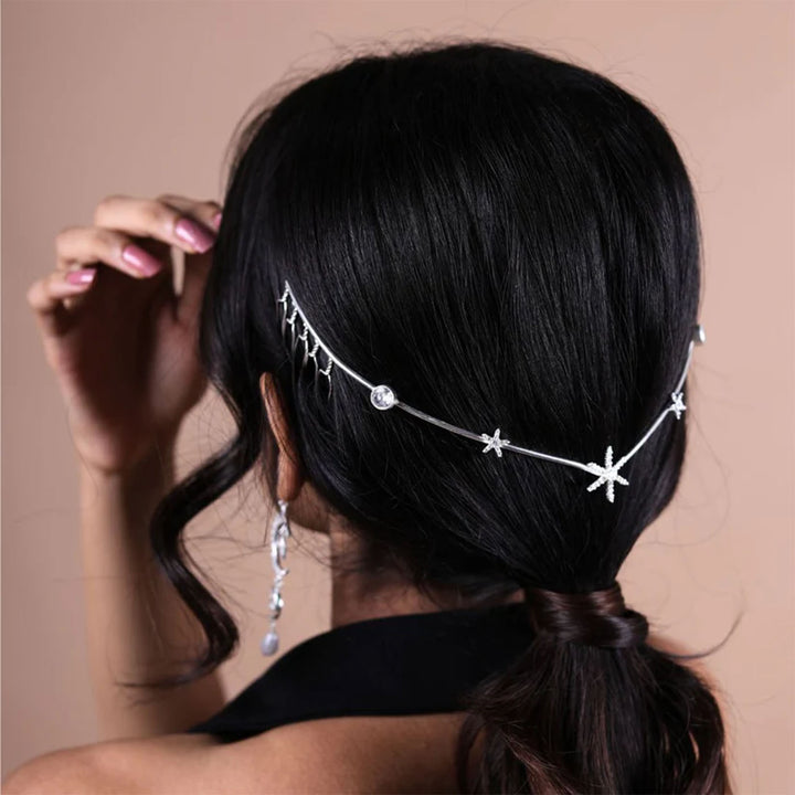 Handmade Starry Night Silver Plated Reverse Headband For Weddings