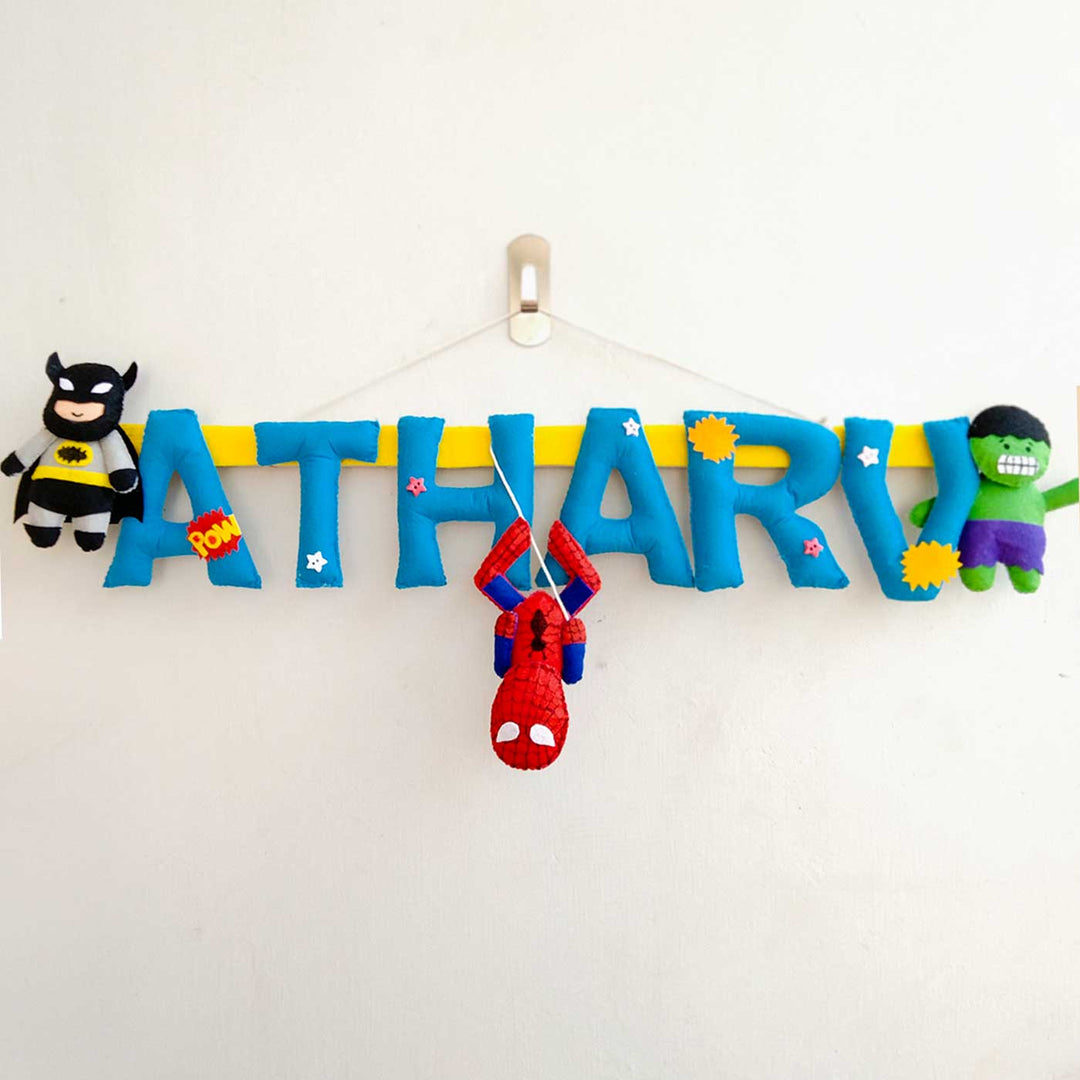 Personalized Super Hero Theme Felt Kids Name Plate