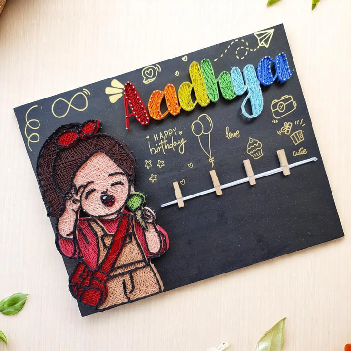 Photo Personalized Handmade String Art Cute Girl Theme MDF Wood Name Plate