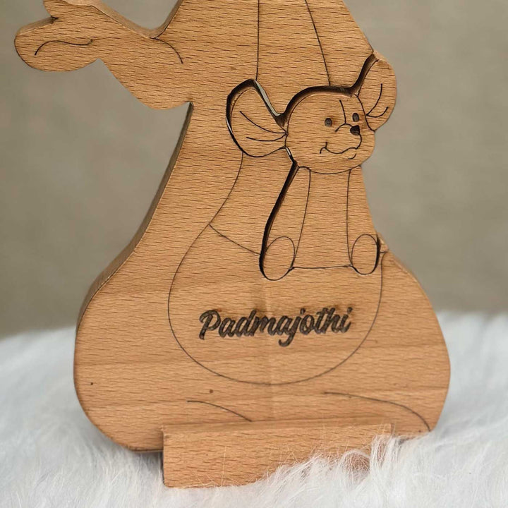 Personalized Kangaroo Mom & Baby Wooden Figurine