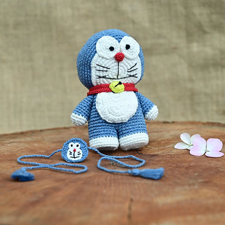 Handmade Crochet Doremon Theme Rakhi Hamper With Roli Chawal | Includes 1 Toy, 1 Rakhi