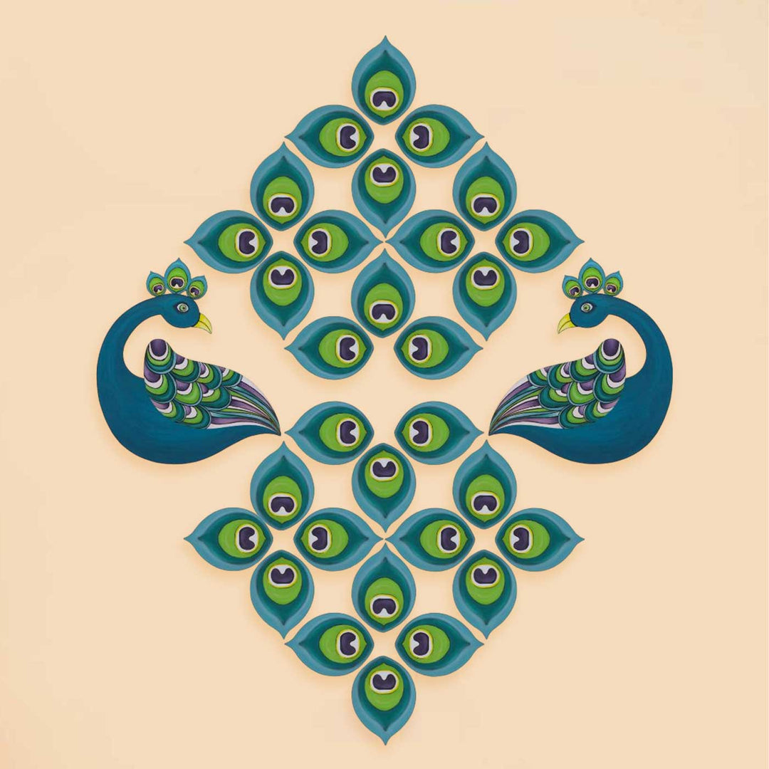 Pre Marked Peacock Feather Rangoli MDF Wood DIY Kit
