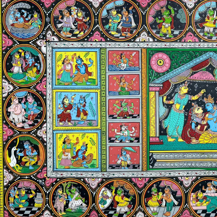 36 X 24 Inch | Handmade Canvas Krishna Rasleela With Dashavataar Painting