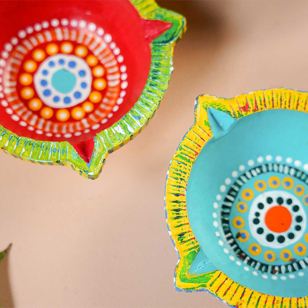 Set of 8 | Handmade Big Star Clay Oil Lamp / Diya