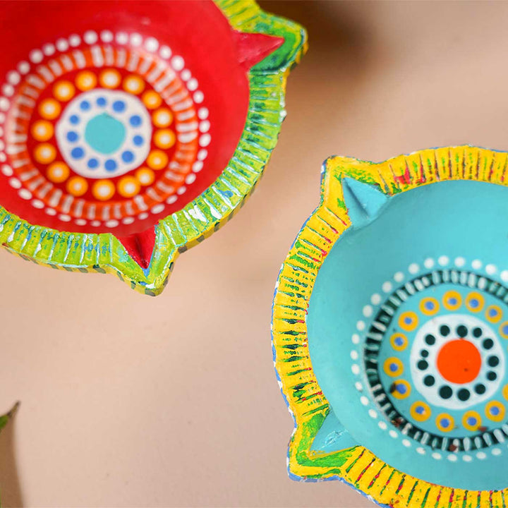 Set of 8 | Handmade Big Star Clay Oil Lamp / Diya