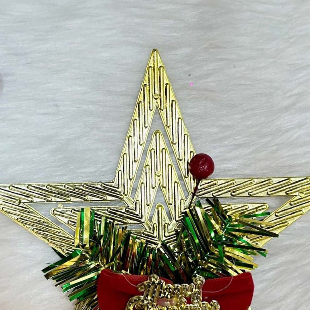 Lightweight Reusable Holly & Pine Gold Star Christmas Tree Topper