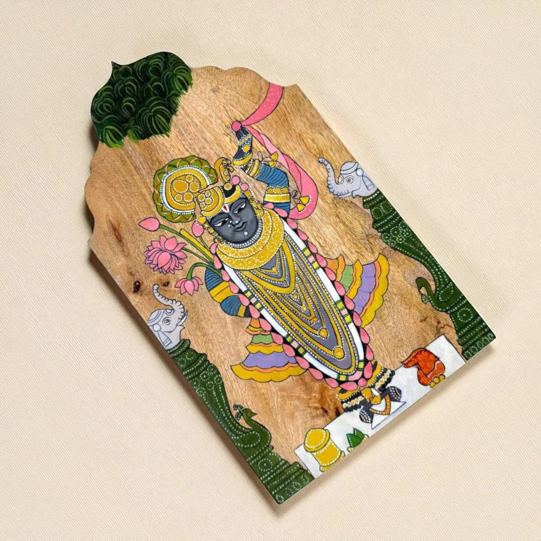 Hand-Painted Shreenathji Wooden Wall Decor