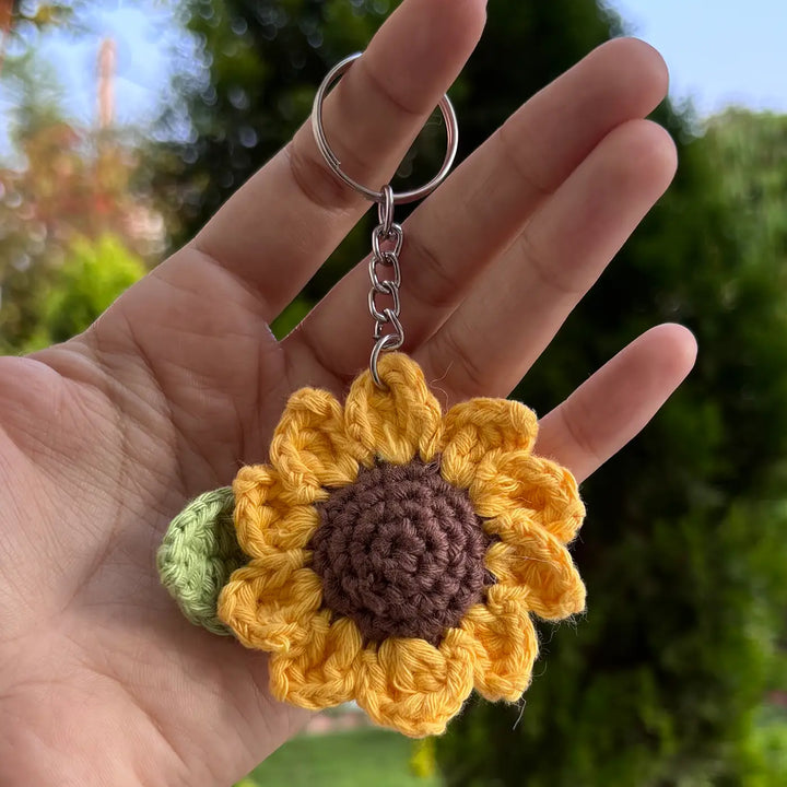 Handmade Crochet Sunflower Cotton Bag Charm