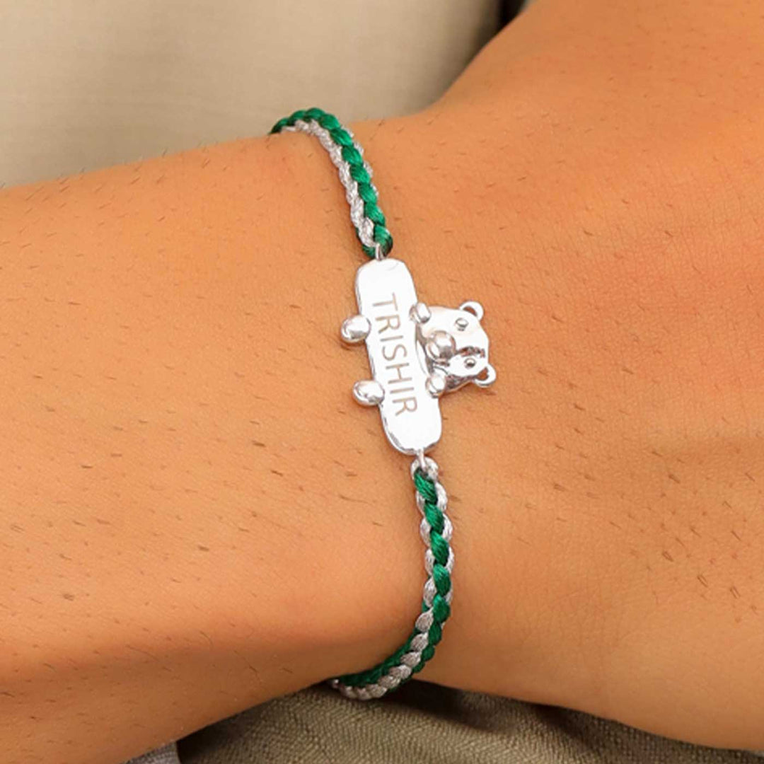 Personalized Handmade Bear Design Silver Kids Rakhi