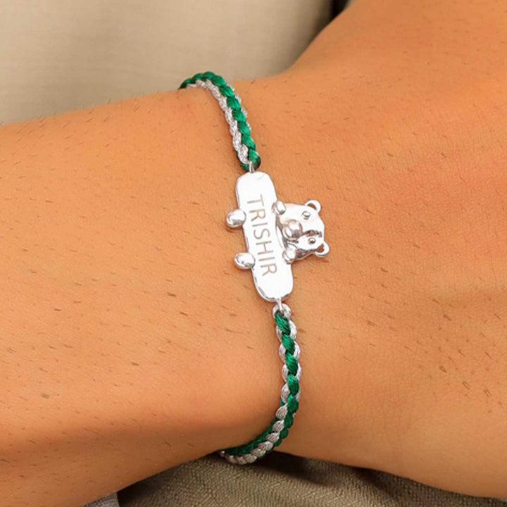Personalized Handmade Bear Design Silver Kids Rakhi