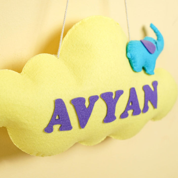Handmade Personalized Elephant on Cloud Felt Kids Name Hanging