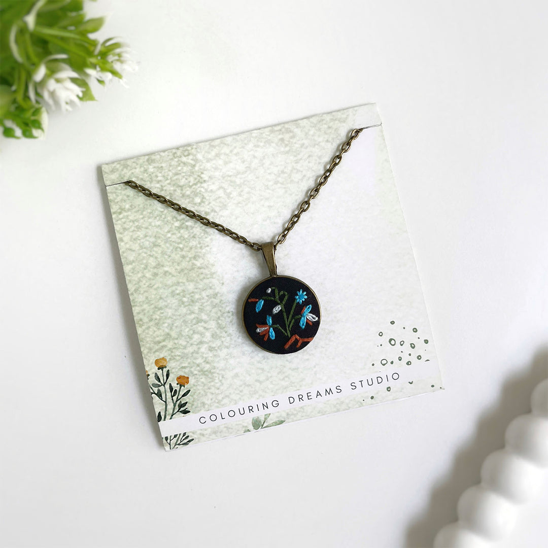 Hand Embroidered Painterly Petals Antique Finish Necklace