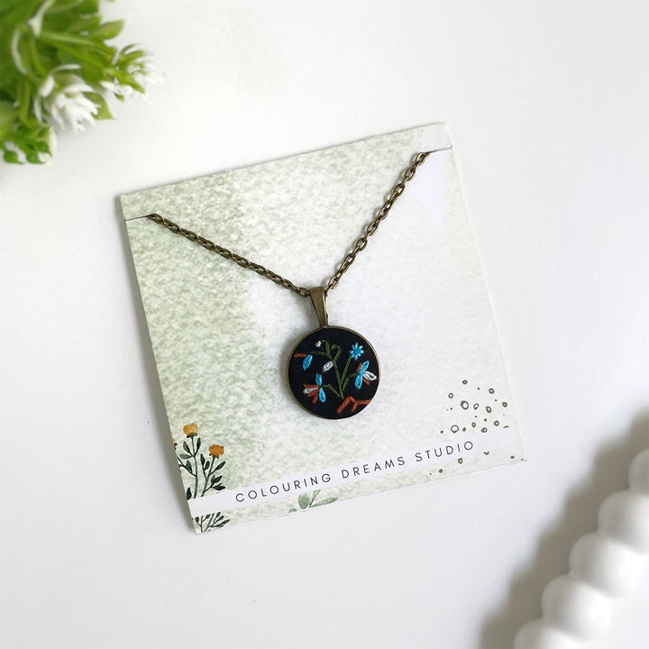 Hand Embroidered Painterly Petals Antique Finish Necklace