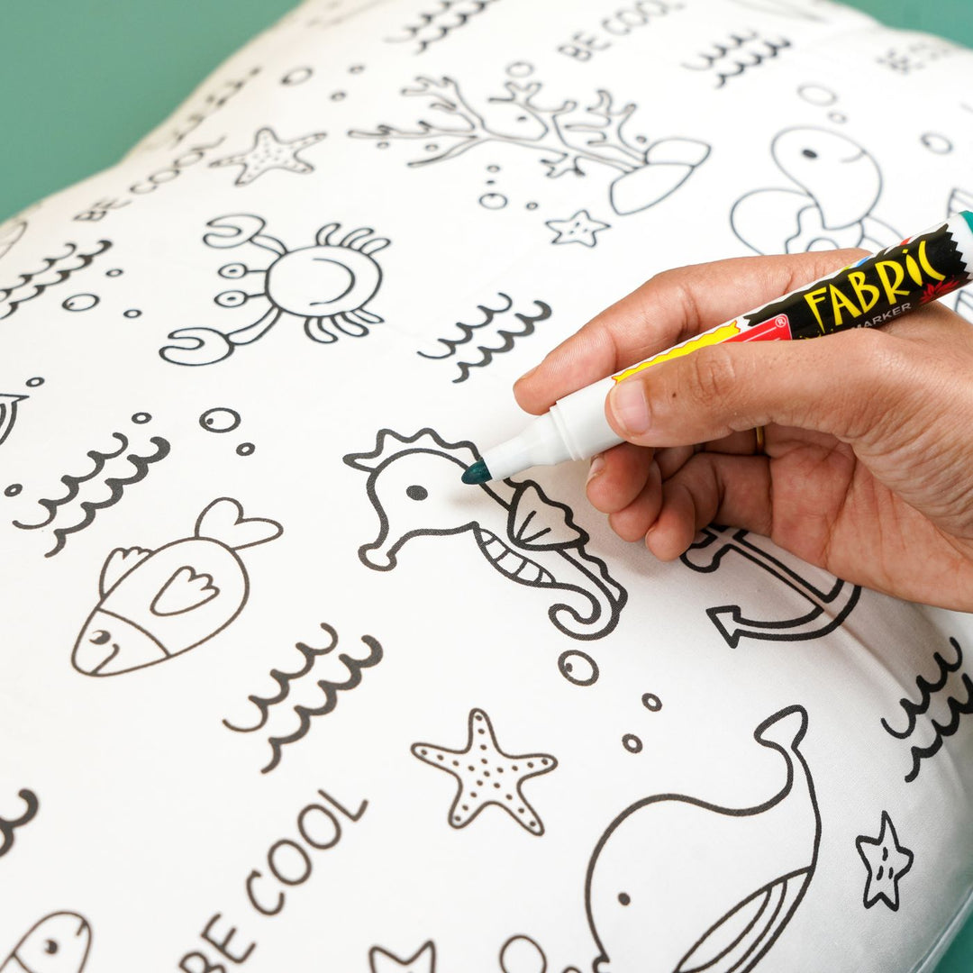 Color Your Own Doodle Art Pillow Case & Fabric Markers For Kids