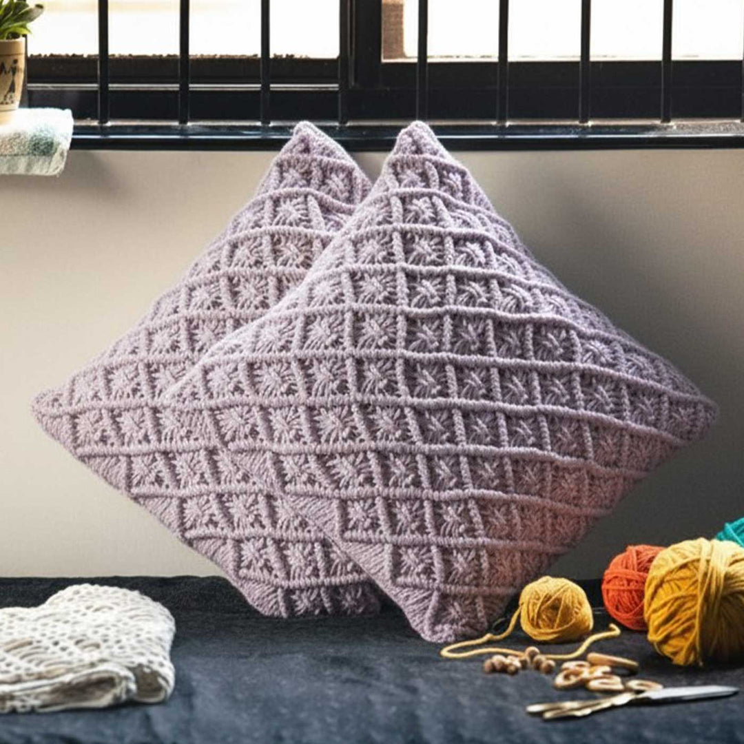 Set Of 2 | Handmade Macrame Diamond Design Cotton Cushion Cover