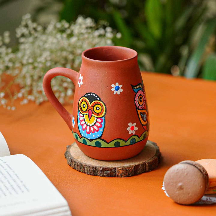 Hand-Painted Owl Theme Terracotta Mug