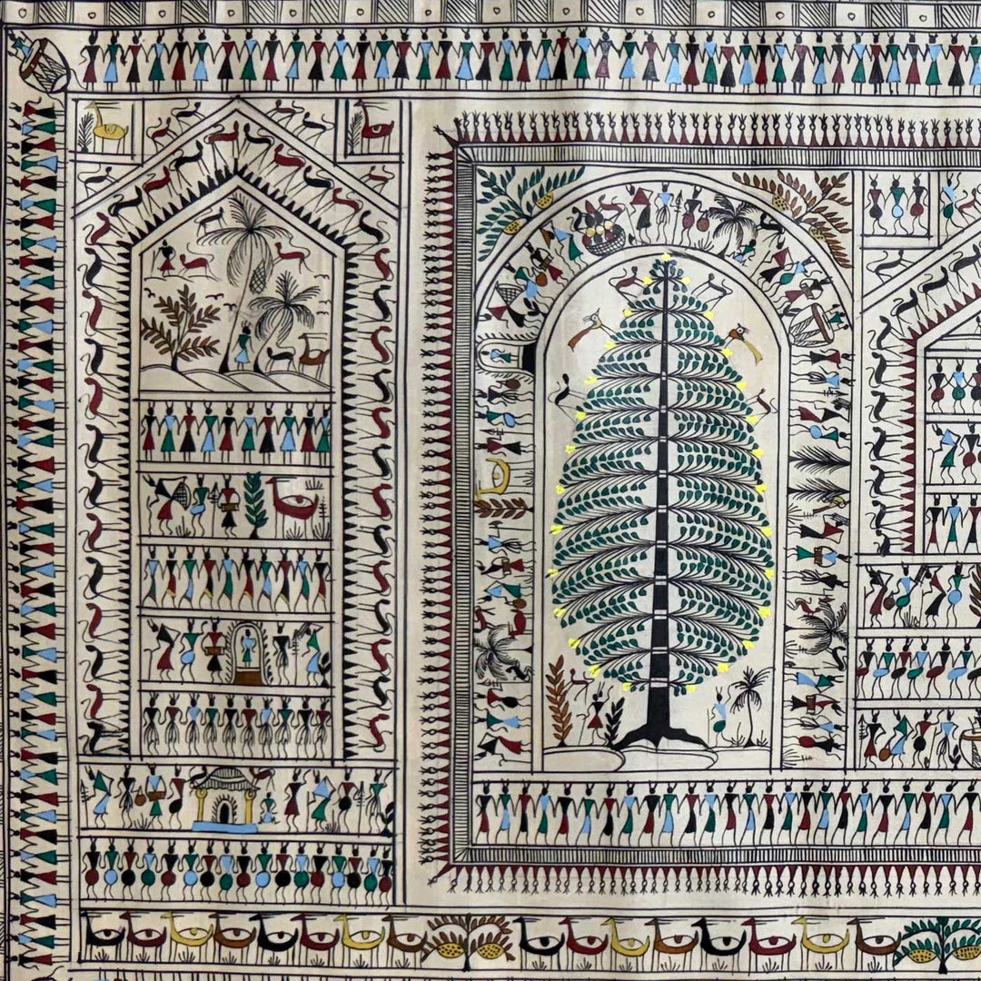 24 X 40 Inch | Handmade Silk Saura Tribal Art Of Odisha Painting