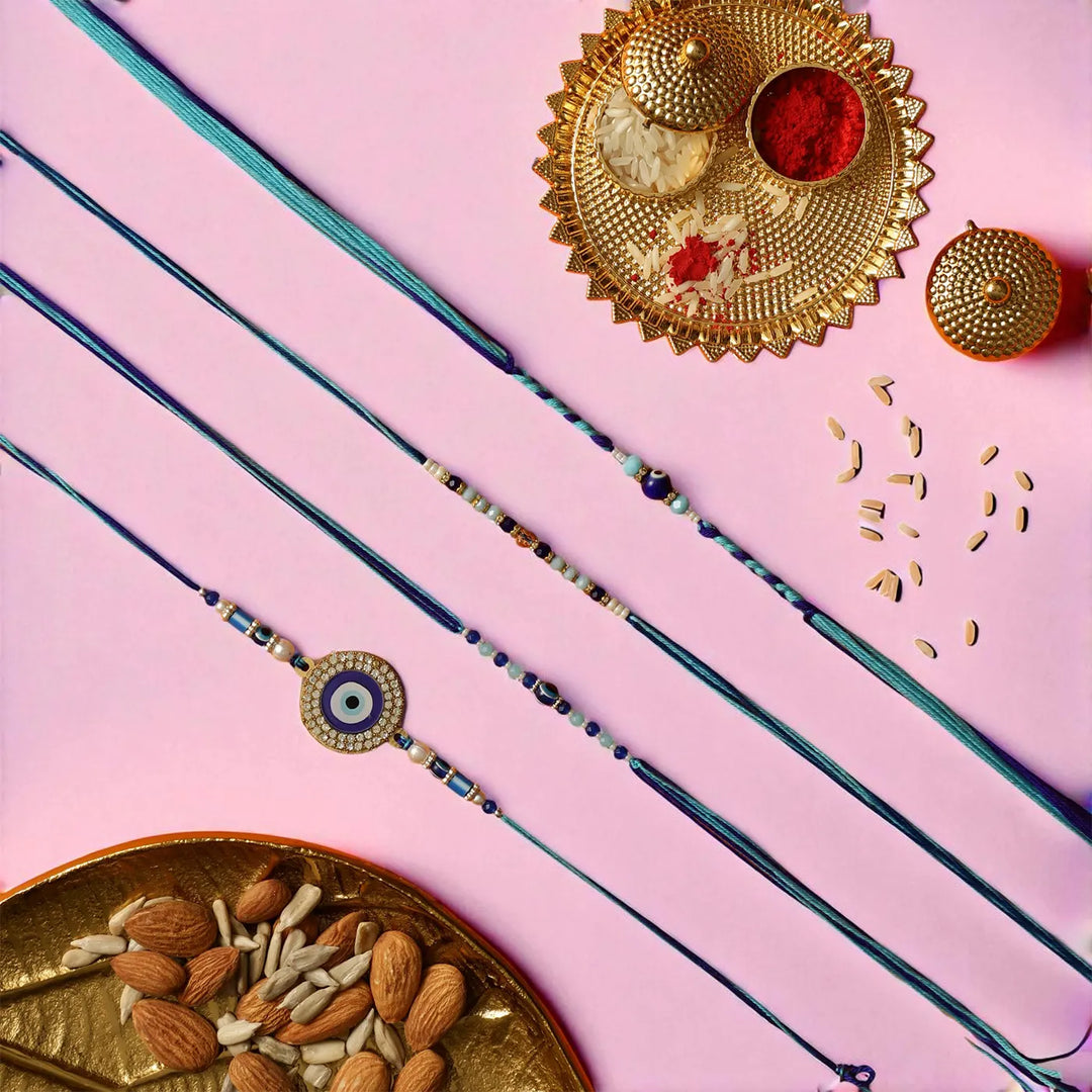 Handmade Evil Eye Rakhi With Roli Chawal | Set Of 4