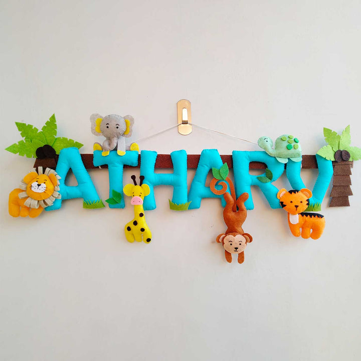 Personalized Blue Jungle Theme Felt Kids Name Plate
