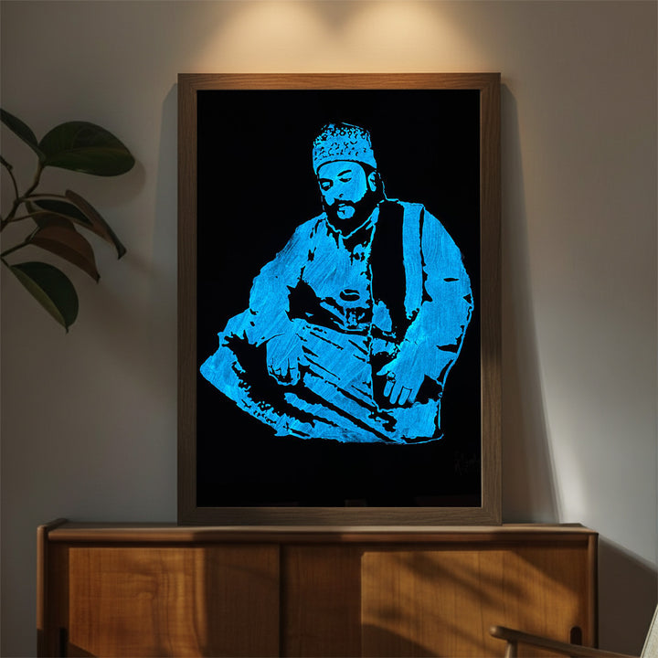 Photo Personalized Glow in the Dark Hand Illustrated Portrait With Premium Wooden Frame
