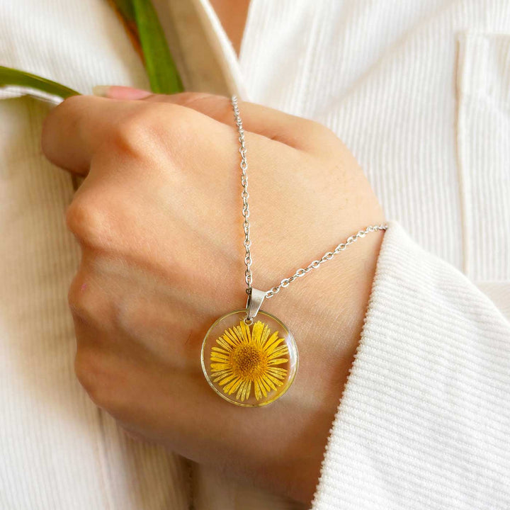 Yellow Sunshine Preserved Flower Stainless Steel Necklace