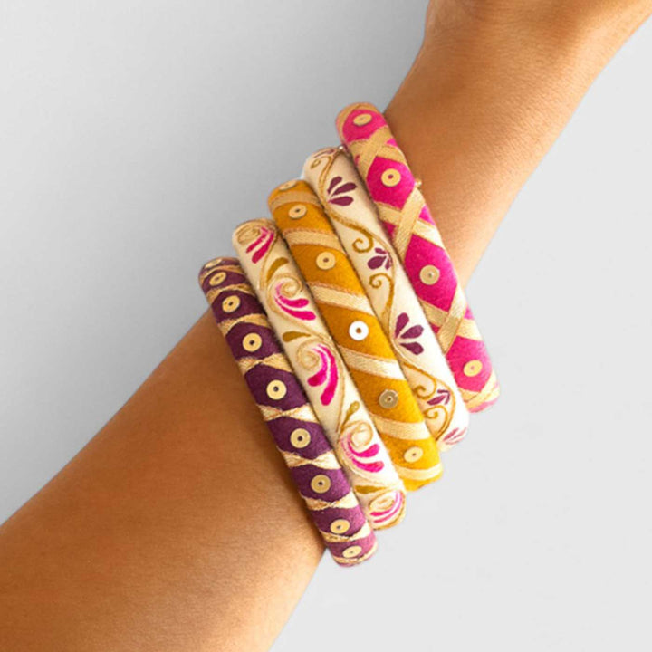 Multicolor Handcrafted Elegant Gotta Patti Bangles | Set of 5