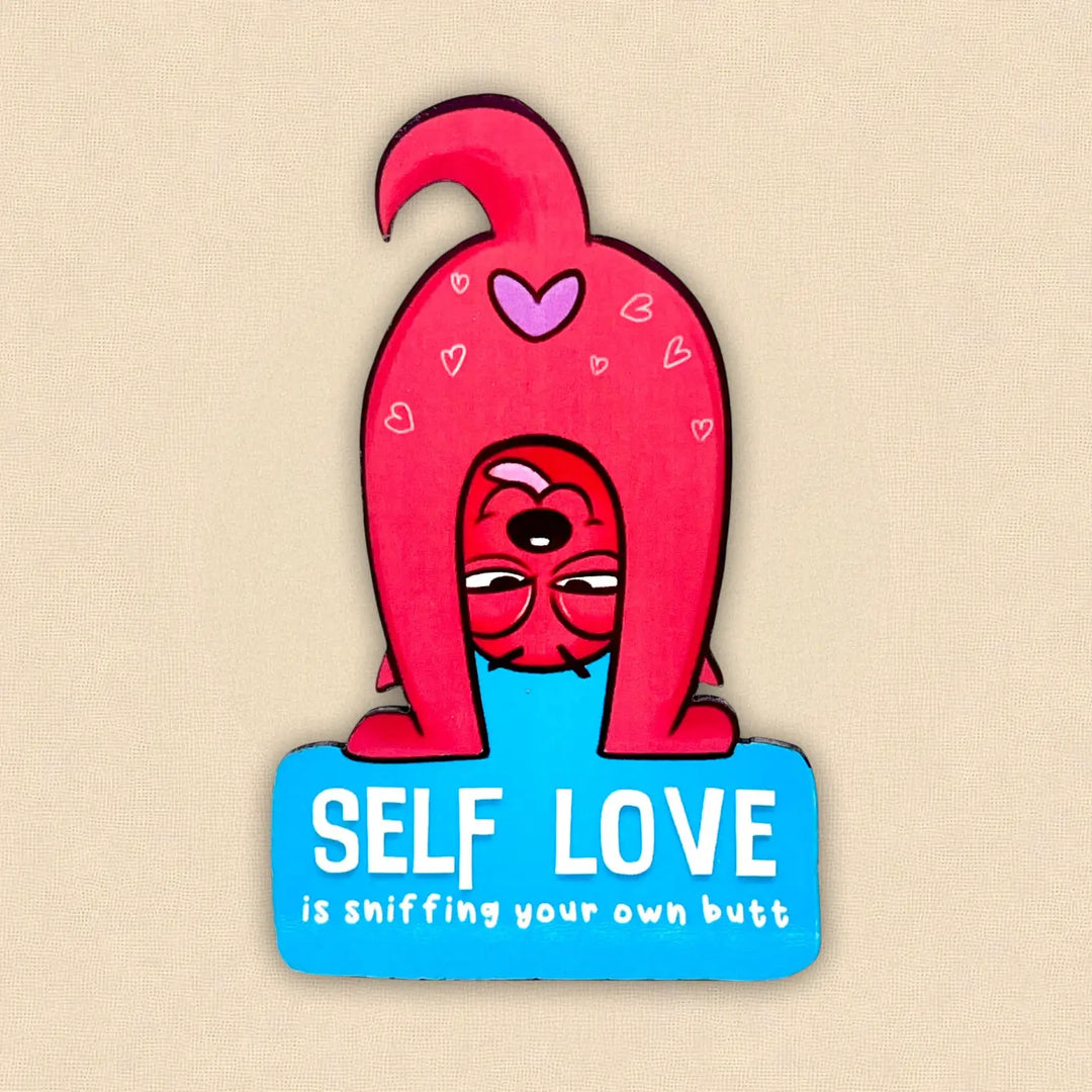 Printed Cat Theme "Self Love" MDF Wood Fridge Magnet