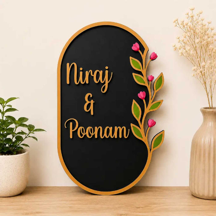 "Floral Royal" Handcrafted Personalized MDF Wood Name Plate For Home