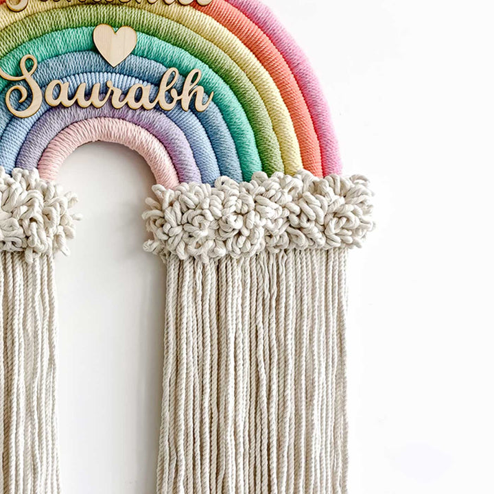 Personalized Handmade Macrame Big Rainbow Design Cotton Name Plate