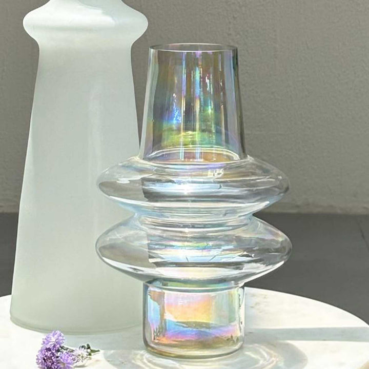 Handmade Iridescent Ripple Glass Vase | 12 inch