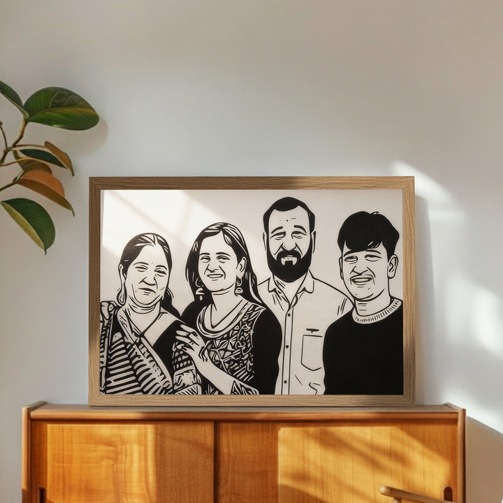 Photo Personalized Black & White Hand Painted Portrait With Premium Wooden Frame