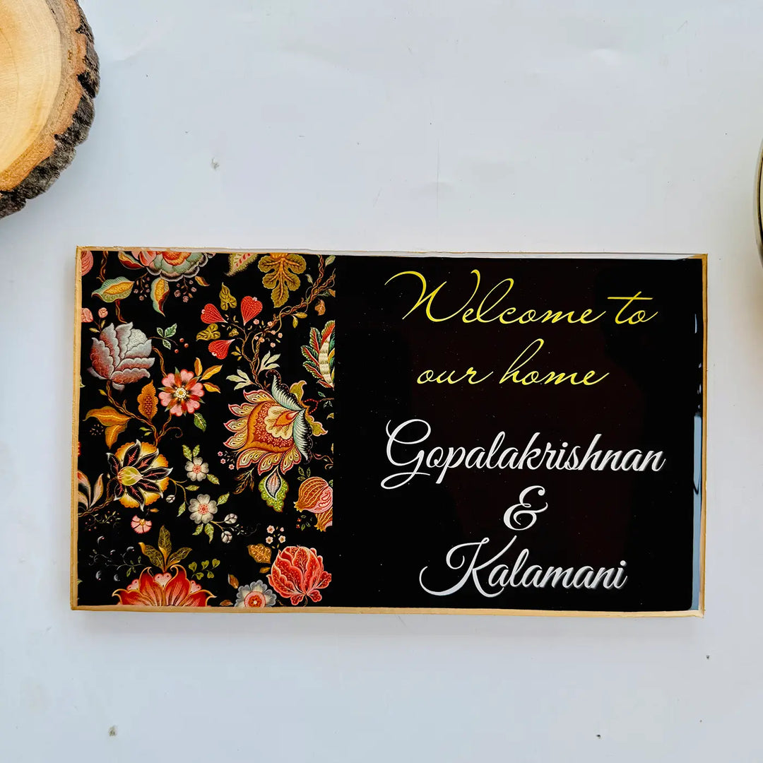Personalized Black Floral Theme Resin Name Plate