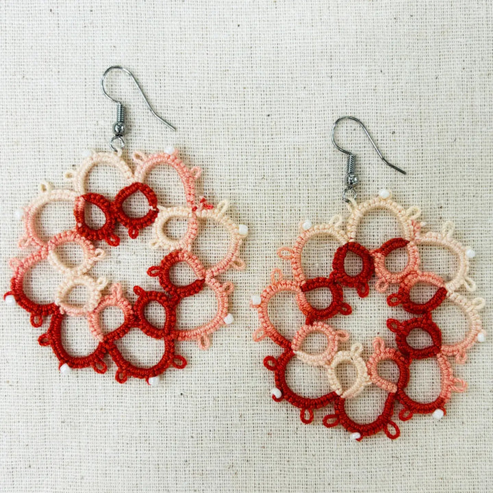 Handmade Tatting Flower Shaped Cotton Earrings