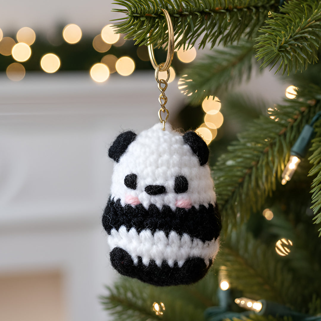 Handmade Crochet Panda Ornament For Christmas Decoration