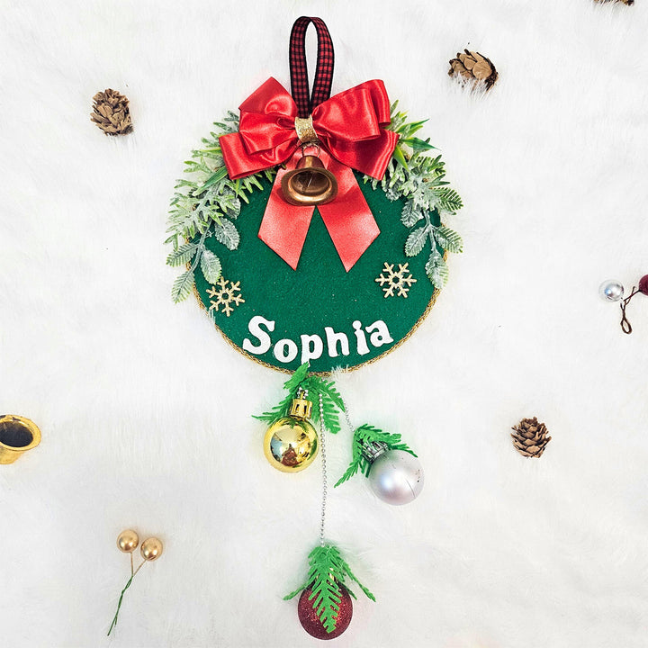 Personalized Red Bow Felt Ornament For Christmas Tree Decoration