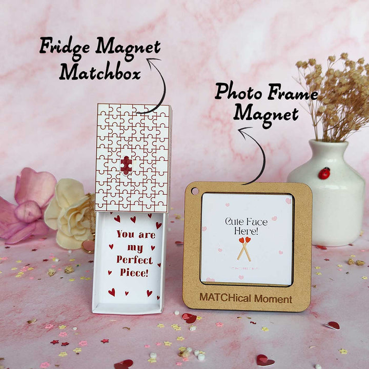 2 Pc | Photo Personalized Frame Magnet & Perfect Piece Mini Love Box Magnet | Valentine’s Gifting