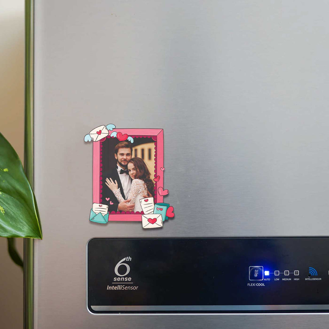 Photo Personalized Love Letter Theme Wooden Fridge Magnet For Couples