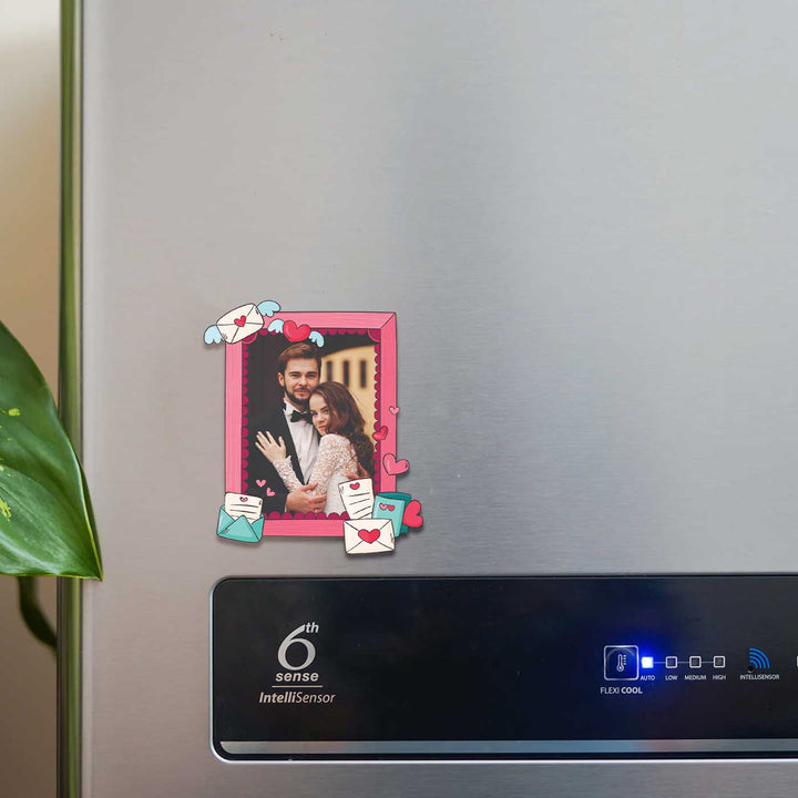 Photo Personalized Love Letter Theme Wooden Fridge Magnet For Couples