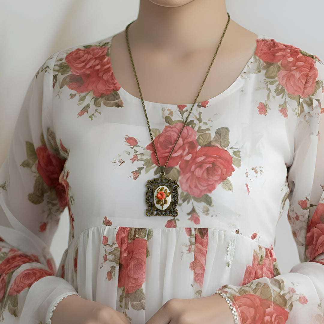 Hand Embroidered Flamingo Petals Antique Finish Necklace